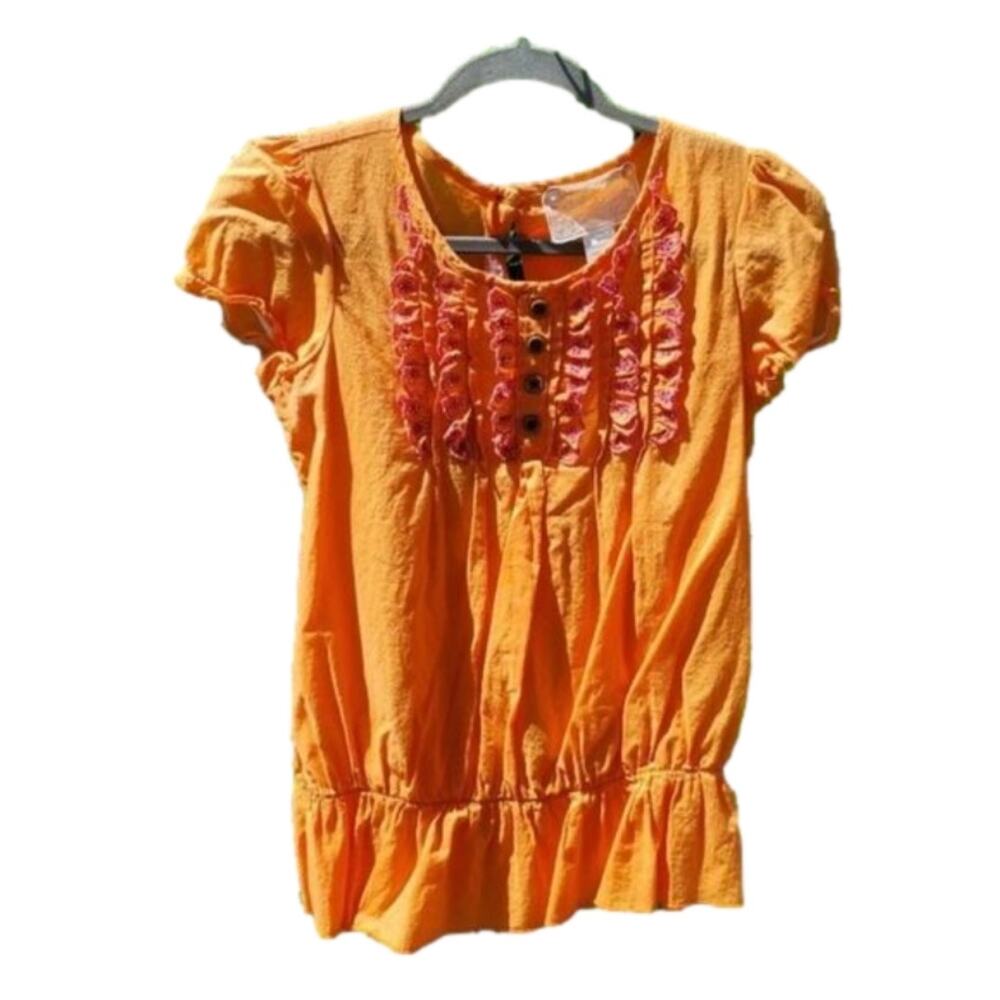 Nick & mo orange blouse with pink lined ruffles